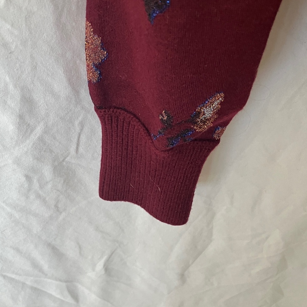 Coach: Burgundy Floral Jacquard Crewneck (66531)Sweater- Wool Blend- Metallic- S - Picture 8 of 16